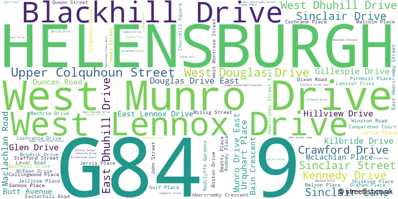 A word cloud for the G84 9 postcode